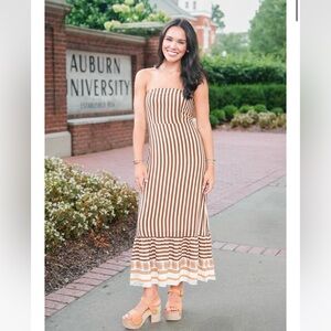 Brown and White Striped Maxi Dress These Three Boutique